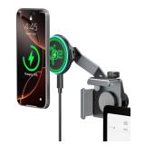 CloudValley Qi2 15W Wireless Charger Phone Mount for Tesla Model Y3, ?Extendable Metal Holder?Compatible with iPhone MagSafe, Strong Magnetic Adjustable Car Holder for Tesla Model 3YSXCybertruck