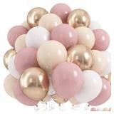 Nude Dusty Pink Balloons Set, 60Pcs 12 Inch Retro Blush Pink Apricot Helium Balloon with Beige White Champagne Gold Latex Neutral Balloons for Birthday Wedding Baby Bridal Shower Party Decorations