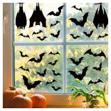 Jesiramoo Halloween Decorations Window Clings Decor: 6 Sheets Large Scary Bats Silhouette Window Stickers, Spooky Black Bat Decals for Kids Home School Office Party Supplies, Double-Sided Printed