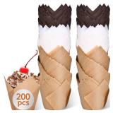 200pcs Tulip Cupcake Liners for Baking Cups, Excellent Muffin Liners, Unbleached Parchment Paper for Baking, Grease Resistant Cupcakes Wrappers for Party, Christmas by Kovpnor