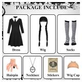 DIYLN 7pcs Girls Halloween Costume Kids Long Sleeve Black Cosplay Dress with Wig Necklace Stripped Socks Accessories DY041-3XL