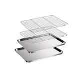 Baking Sheet with Racks Set [2 Sheets + 2 Racks], Stainless Steel Baking Sheets with Cooling Racks, Nonstick Pan, Warp Proof and Rust Proof and Easy to Clean, Size 9.3 X 7 X 1 Inch