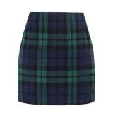 Womens High Waist Plaid Skirt Bodycon Pencil Wool Mini Skirts(Green, XL)