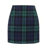 Womens High Waist Plaid Skirt Bodycon Pencil Wool Mini Skirts(Green, XL)