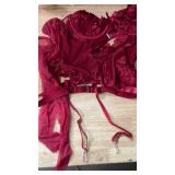 Lilosy Sexy Stocking Lace Mesh Bodysuit Top Underwire Garter Lingerie Set One 3 Piece Bows Push Up Floral Sheer Babydoll Women Teddy See Through Burgundy Red Large
