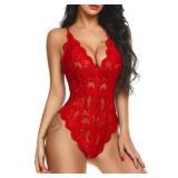 Avidlove Women Lingerie Bodysuit Christmas Red Lace Teddy Underwear Sexy Langery (no size)