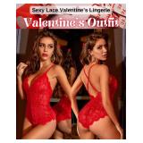 Avidlove Women Lingerie Bodysuit Christmas Red Lace Teddy Underwear Sexy Langery (no size)