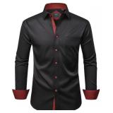 Alimens and Gentle Dress Shirts for Men Black Long Sleeve No Iron Flex Business Formal Office Wedding Button Down Shirt 4XL