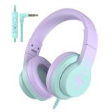 Candy Bila Kids Headphones, Wired Headphones for Kids Over Ear with Microphone, 8594dB Volume Limiter Headphone for Girls Boys, Foldable Headphone for Learning and Entertainment,Gradient Purple