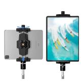KDD iPad and Phone Tripod Mount Adapter with Ball Head, iPad Holder for Tripod, 360 Rotatable Tablet Clamp Mount fits iPad Pro 12.9, Air Mini 3 4, Galaxy Tab, Surface Pro, Selfie Stick(5.3-10.6in)