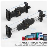 KDD iPad and Phone Tripod Mount Adapter with Ball Head, iPad Holder for Tripod, 360 Rotatable Tablet Clamp Mount fits iPad Pro 12.9, Air Mini 3 4, Galaxy Tab, Surface Pro, Selfie Stick(5.3-10.6in)