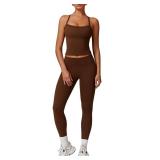 ABOCIW Workout Sets for Women 2 Piece Padded Sports Bra Tank Top High Waist Leggings Sets Active Gym Yoga Work Out Clothes Brown Small (just the leggings)