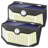 HMCITY Solar Lights Outdoor 120 LED with 3 Lighting Modes, Motion Sensor Wall Lights,IP65 Waterproof Solar Powered for Garden Patio Yard (Back Button 2Packs, Daylight White, 6500K)