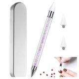 Nail Rhinestone Picker Dotting Tool with Extra 2 Wax Head, Dual-ended DIY Nail Art Tool With Pink Acrylic Handle (PURPLE)