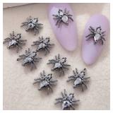 50Pcs Halloween Nail Charms Spider Nail Art Charms 3D Metallic Spider Nail Charms Spider Nail Jewelry Spider Nail Rhinestone Acrylic Nails DIY Nail Supplies for Women Halloween Decorations