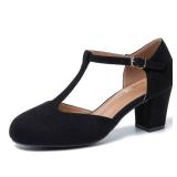 Peijely Womens T Strap Mary Jane Shoes Chunky Block Heel Ankle Strap Buckle Dress Pumps Suede Black 43 - US 10.5