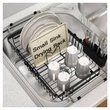 Small Expandable Over The Sink Dish Drainer Drying Rack In Stainless Steel Metal For Kitchen, Counter Space Saving Black Compact Above Plate Dryer Strainer, Adjustable Hanging Inside Sink Drain Holder