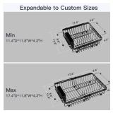Small Expandable Over The Sink Dish Drainer Drying Rack In Stainless Steel Metal For Kitchen, Counter Space Saving Black Compact Above Plate Dryer Strainer, Adjustable Hanging Inside Sink Drain Holder