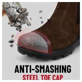 ANGRYRAM Steel Toe Slip on Work Boots for Men Suede Slip Resistant Mechanic Boots Comfortable Construction Chelsea Safety Shoes Size 43