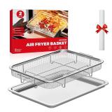 Air Fryer Basket for Oven, Air Fryer Basket and Stainless Steel Baking Tray Pant Oven Air Fryer Pan Rack for Cooking Baking Dishwasher and Broiling (13.1in * 8.8in and 12.8in * 9.6in)