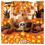 56Pcs Day of The Dead Decorations 2Pcs 8ft Lighted Marigold Garland 30Pcs Artificial Marigold Flowers with Stem 24Pcs Butterfly Dia de Los Muertos Decor for Diwali Indian Altar Halloween Party
