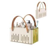 Portable Shower Caddy,Foldable Shower Caddy with Handle and Adjustable Divider,Plastic Shower Storage Basket,Quick Dry Bathroom Shower Organizer Bin for College,Dorm Room,Travel Essentials (Green)