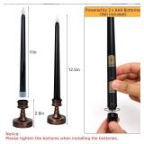 YUNVI Sets of 8 Black Halloween Candles,Flameless Taper Candles with Base,LEDs Candlesticks,Plastic Flickering Flameless Candles for Halloween Fireplace