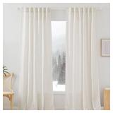 RYB HOME Flax Linen Blend Curtains - Light Filtering Rich Linen Semi Sheer Airy Breathable Window Treatments Soften Sunlight for Farmhouse Living Room Dining Door, W 52 x L 90 inch, 2 Panels