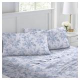 Laura Ashley - Flannel Sheets Twin Size, Anti-Pilling and Wrinkle Resistant Cotton, Touchably Soft for All-Season Comfort - Bed Sheets with Matching Pillowcase and Fitted Sheet (Vanessa Blue)