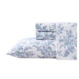 Laura Ashley - Flannel Sheets Twin Size, Anti-Pilling and Wrinkle Resistant Cotton, Touchably Soft for All-Season Comfort - Bed Sheets with Matching Pillowcase and Fitted Sheet (Vanessa Blue)