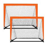 Theresduet 2 Pack 4 x 3 Size Portable Kid Soccer Goals for Backyard, Indoor and Outdoor Pop Up Soccer Goals, Orange, Theresduet