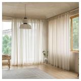MAIHER Extra Wide 100 W x 108 L Inch Pinch Pleated Drapes, Faux Linen Pinch Pleat Curtains Light Filtering Semi Sheer Curtains with Hooks for Patio Door Bedroom, Natural Linen, 1 Panel