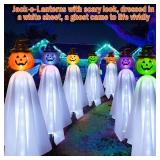 Homeleo Set of 4 Solar Pumpkin Ghost Lights for Halloween Decorations Outdoor, Light up Floating Scary Ghosts Pumpkins Witch Hat Stake Lights for Porch Yard Outside Pathway Halloween Party Decor