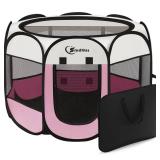 Siedihit Pink Dog Cat Playpen, Puppy Pet Playpen Indoor for Small Dog Crate Tent Cage Outdoor, Portable Pop Up Dogs Enclosure Kennel with Carrying Case for DogsCatsRabbits