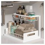 REALINN Under Sink Organizer, Pull Out Cabinet Organizer 2 Tier Slide Out Sink Shelf Cabinet Storage Shelves, Under Sink Storage for Kitchen Bathroom Cabinet, White, 1 Pack