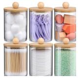 6-Pack Bamboo Qtip Holders - Bathroom Storage for Cotton Balls, Swabs, Pads, Floss