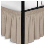 Biscaynebay Wrap Around Bed Skirts with Split Corners for King Beds 18in Drop, Light Camel Adjustable Elastic Dust Ruffles Easy Fit Wrinkle Resistant Silky Luxurious Fabric Machine Washable