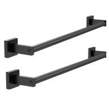 MKO Towel Bar for Bathroom, 24in Hand Towel Holder Rod with Metal, Black Towel Racks for Bathroom Hanger Wall Mounted for Home Essentials, 2 Pack