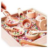 Montessori Sensory Bin Tools: 1 Wooden Box + 11 Sensory Tools for Toddlers and Preschool Children - Fine Motor Learning Pretend Play