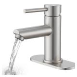 Brushed Nickel Bathroom Sink Faucets Single Hole Single Handle Stainless Steel Bathroom Faucet RV Faucet Deck Mount 1 Hole or 3 Holes with Pop-up Drains with Overflow