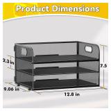 MINDEPOT 3 Tier Paper Organizer Tray with Handle, Mesh Letter Tray for Office, Home, School (1 Pack), Black