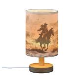 YETTASBIN Western Cowboy Bedside Table Lamp, Small LED Desk Light USB Nightstand Lamp with Non Slip Wood Base and Eye-Friendily Lampshade for Living Room Bedroom Dorm Home Office Desk Decor