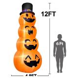 TURNMEON 12 FT Giant Halloween Inflatables Stacked Pumpkins with Witch Hat LED Lights 7 Stakes 4 Tethers 2 Weight Bags Blow Up Halloween Decorations Outdoor Yard Garden Lawn Home