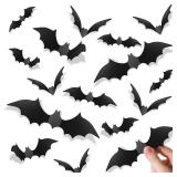 Piteno® 140Pcs Bats Halloween Decorations Party Supplies, Realistic PVC 3D Black Scary Bat Stickers for Creepy Home Decor Halloween Party Decorations DIY Wall Window Decal Bathroom Indoor