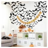 Piteno® 140Pcs Bats Halloween Decorations Party Supplies, Realistic PVC 3D Black Scary Bat Stickers for Creepy Home Decor Halloween Party Decorations DIY Wall Window Decal Bathroom Indoor
