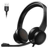 Masajoy USB Headset with Microphone for PC, Wired Headphones with Mic USB Headsets with Noise Cancelling Microphone, Computer Headset with Microphone for Home Office Online Class Teams Skype?Black?