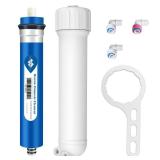 Membrane Solutions 150 GPD RO Membrane, Reverse Osmosis Membrane with Membrane Housing, Replacement for Under Sink Home Drinking RO Water Filter System, Wrench, 14in Quick-Connect Fittings,Check Valve