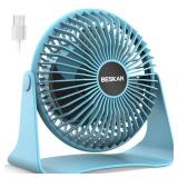 BESKAR USB Small Desk Fan, Portable Fans with 3 Speeds Strong Airflow, Quiet Operation and 360°Rotate, Personal Table Fan for Home,Office, Bedroom- 3.9 ft CordBlue