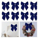 Vickasi 8 Pcs Mini Christmas Wreath Bows for Front Door, Blue Velvet Bowknot Holiday Bows Accessories for Wreath Christmas Wedding Decorations