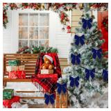 Vickasi 8 Pcs Mini Christmas Wreath Bows for Front Door, Blue Velvet Bowknot Holiday Bows Accessories for Wreath Christmas Wedding Decorations